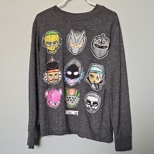 Fortnite Kids Long Sleeve Graphic Tee - Charcoal Size 8